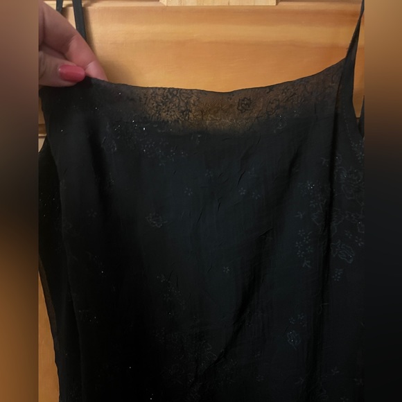 Y2K Black dress with floral sheer over layer, square neck, spaghetti strap - Picture 2 of 5